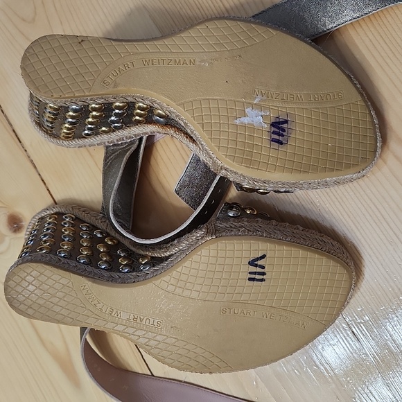 Stuart Weitzman Hubcaps Wedge Metallic Studded Espadrille Sandals 7M - Picture 15 of 17